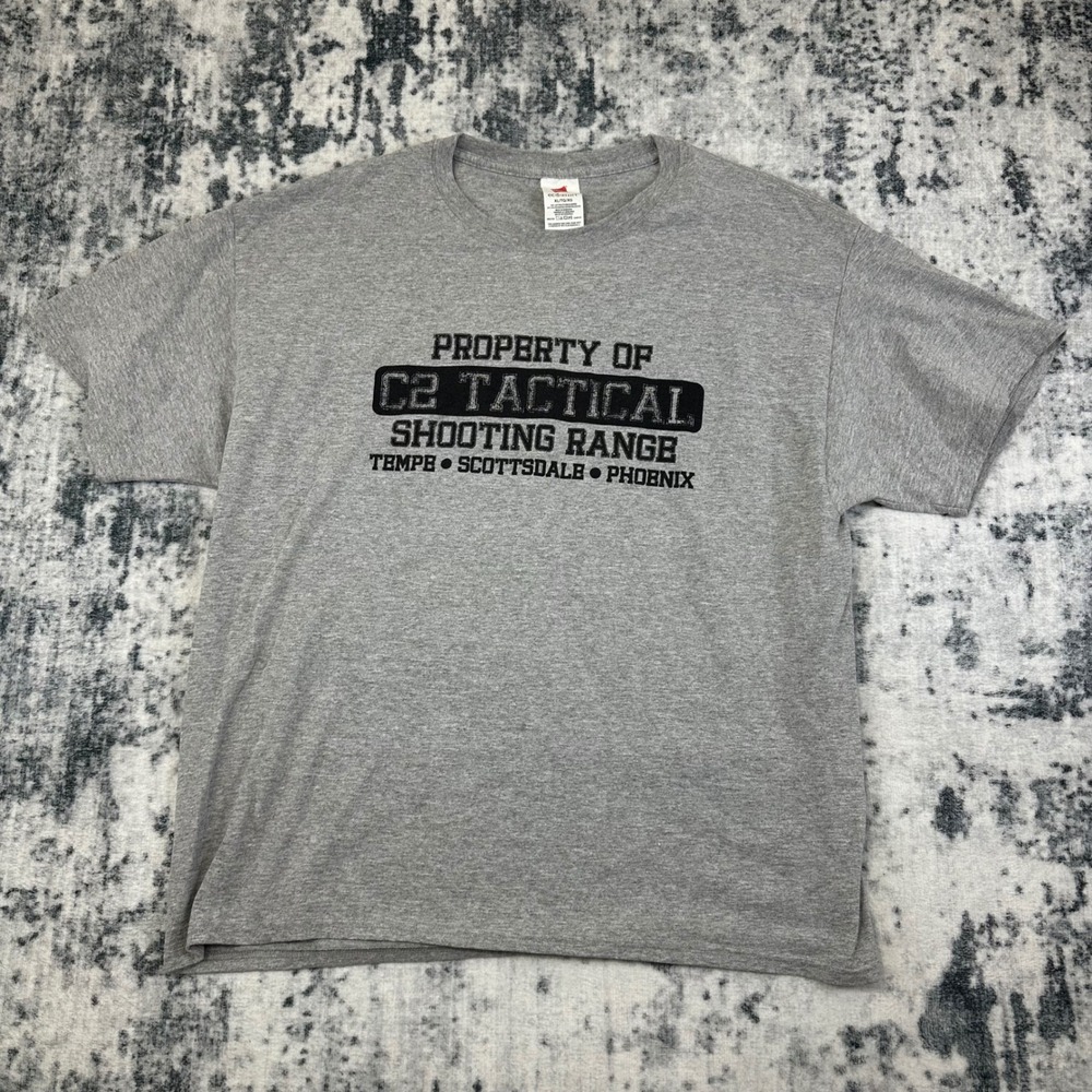 Hanes‎ T-Shirt Mens XL Gray C2 Tactical Shooting Range Arizona Graphic EcoSmart